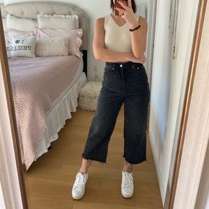 Top Shop MOTO Cropped Wide Leg Black Jeans